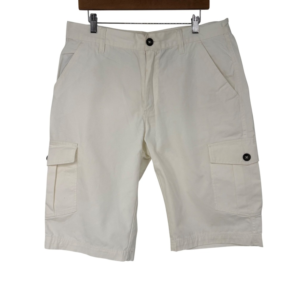 Gold Label Brand Mens White Cotton Canvas Cargo Shorts Size 36 Utility 6-Pocket